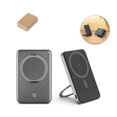 WARSHEL 5. Power bank magnética 5'000 mAh com carregador wireless super rápido 15W em ABS reciclado (100 rABS) com suporte